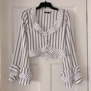 BOOHOO polka dot statement sleeve ruffle blouse